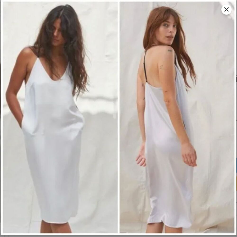 Womens Lunya Washable Silk Slip in Cloud Grey Silver Pajamas Gown Size S